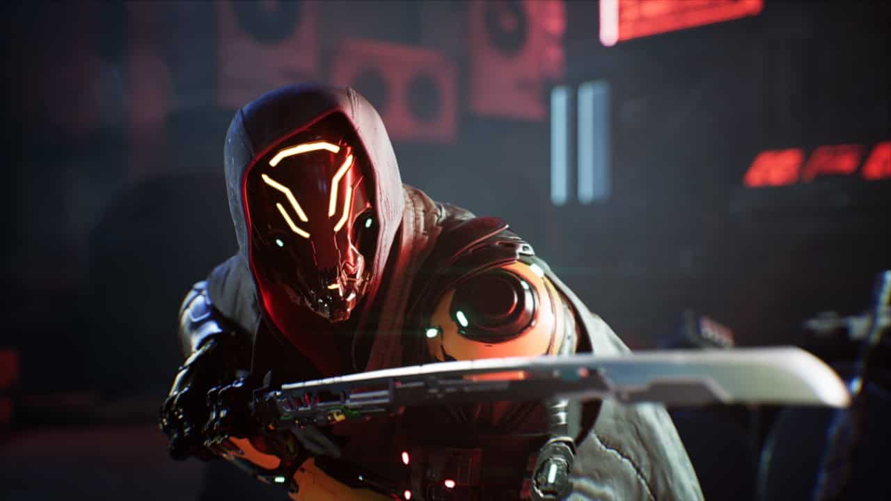 An image of a character holding a sword in Ghostrunner 2. Image provided by One More Level.