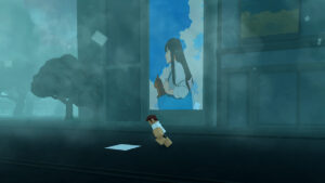 Image of the player running through a misty city in Ghoul Re on Roblox.