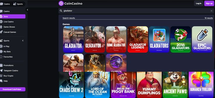 Selection of Gladiator slot games available at CoinCasino