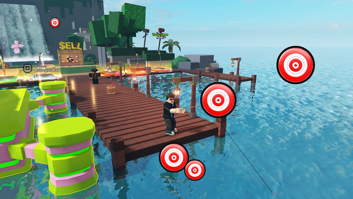 Image of the player in the process of fishing in Go Fishing on Roblox.