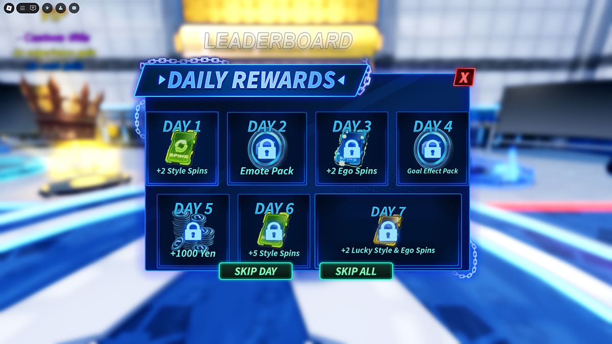 Image of the Daily Rewards screen in Goalbound on Roblox.