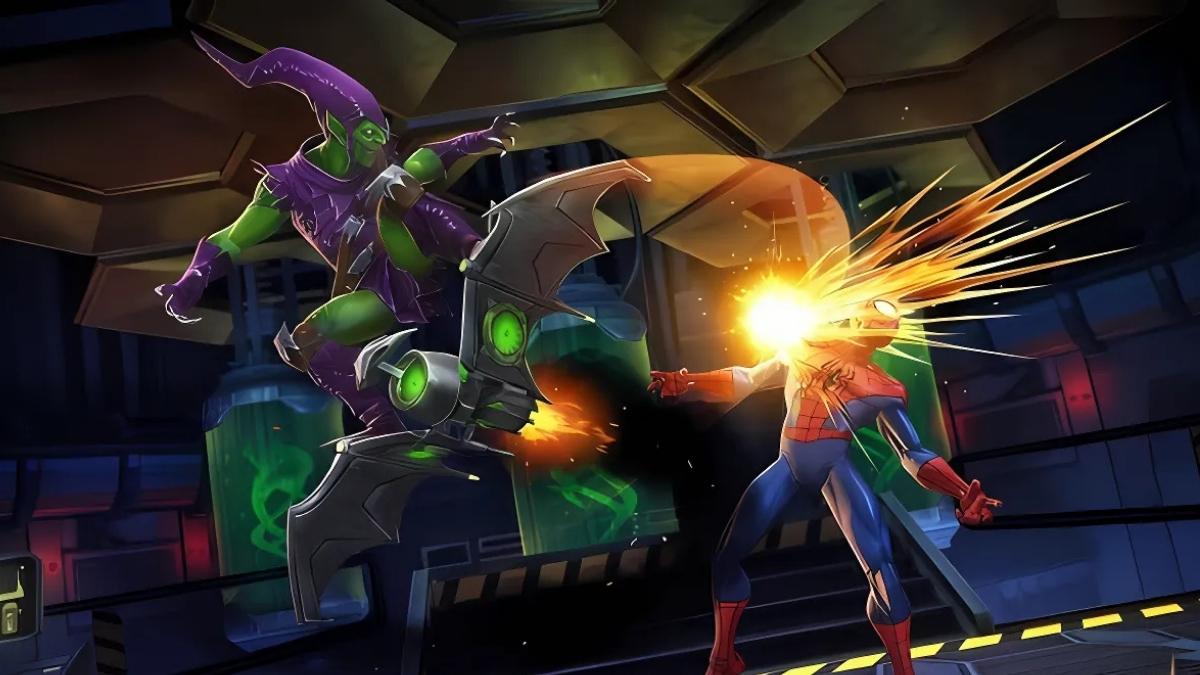 Green Goblin fighting Spider-Man in Marvel Contest of Champions