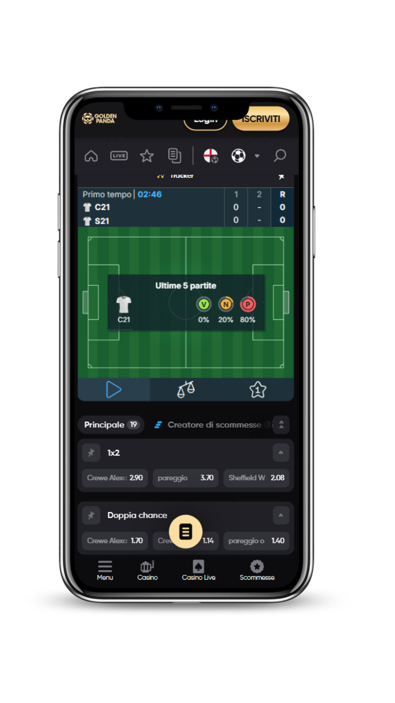 La sezione di Golden Panda dedicata alle scommesse dal vivo include numerosi mercati di scommessa