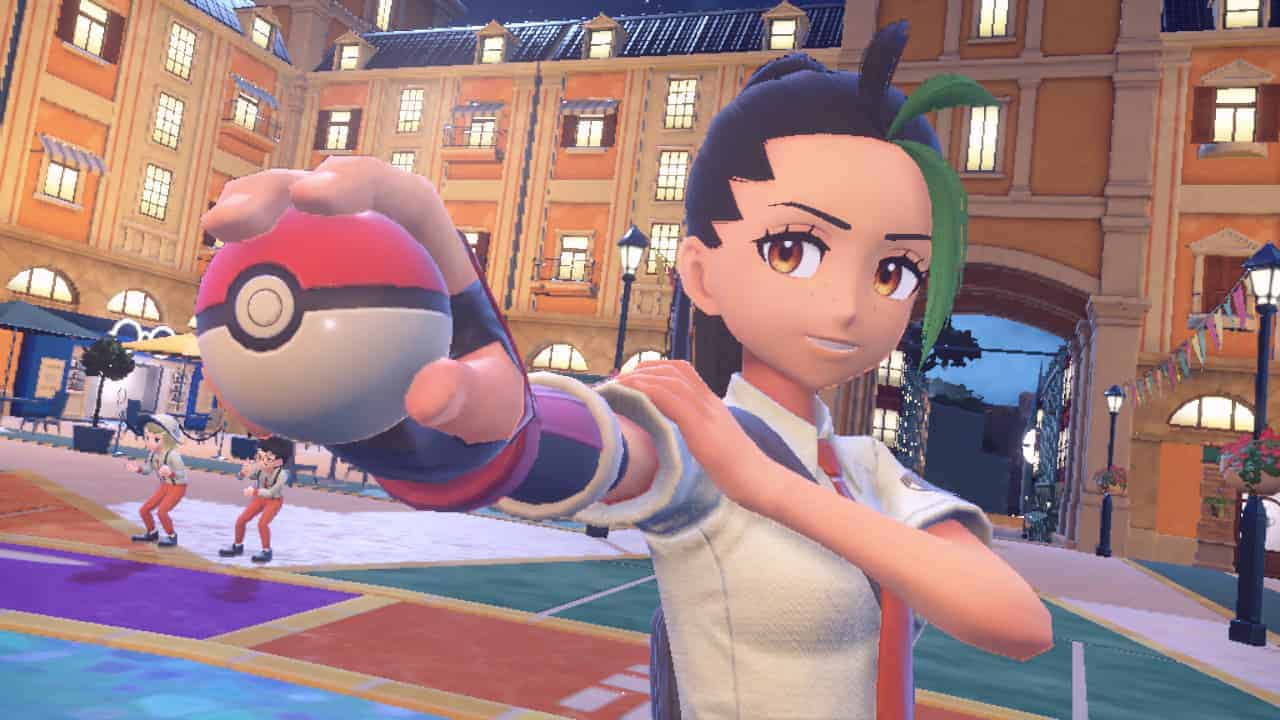 VideoGamer GOTY 2023 - A player is holding a pokeball in front of a city. Image captured by VideoGamer.