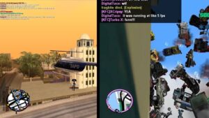 Two screenshots from prominent GTA 3 mod Multi Theft Auto