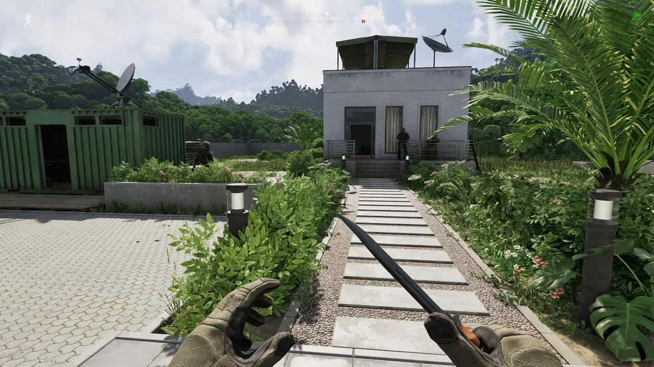 Gray Zone Warfare best settings: A player stands in the camp, demonstrating the FSR Balanced settings preset. Image captured by VideoGamer.