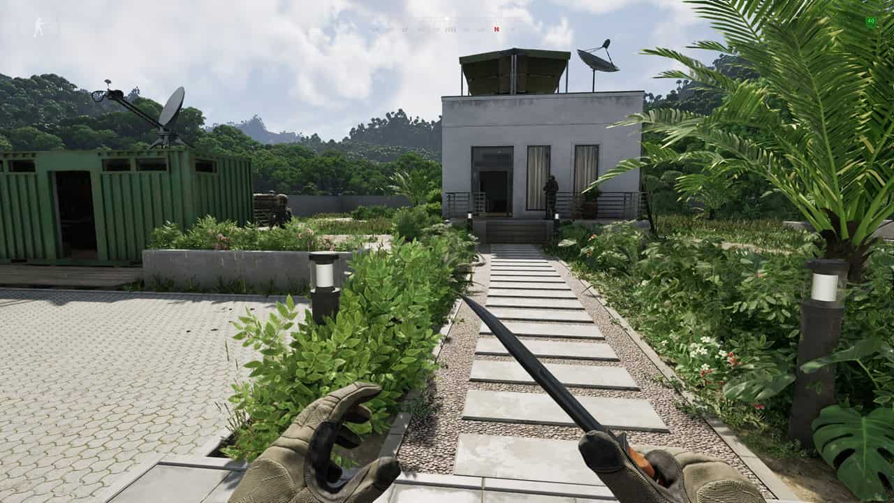 Gray Zone Warfare best settings: A player stands in the camp, demonstrating the FSR Performance settings preset. Image captured by VideoGamer.