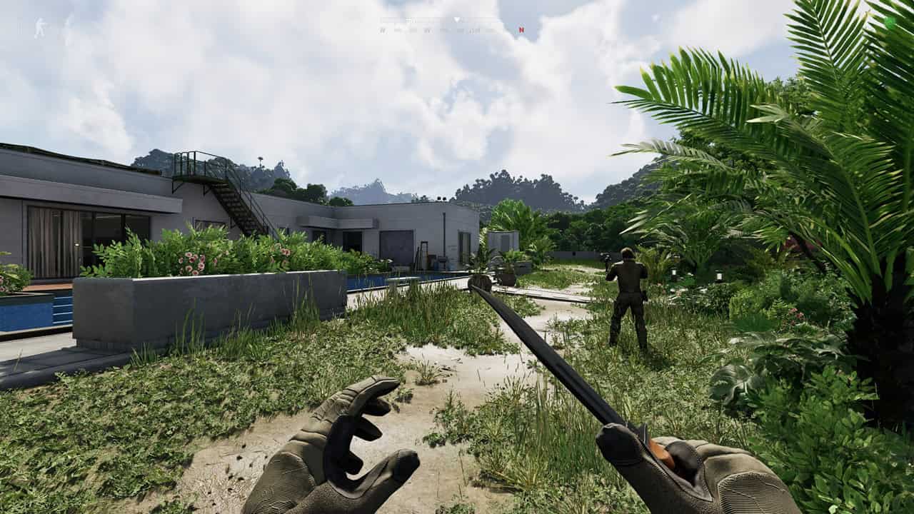 Gray Zone Warfare best settings: A player stands in the camp, demonstrating the Low settings preset. Image captured by VideoGamer.