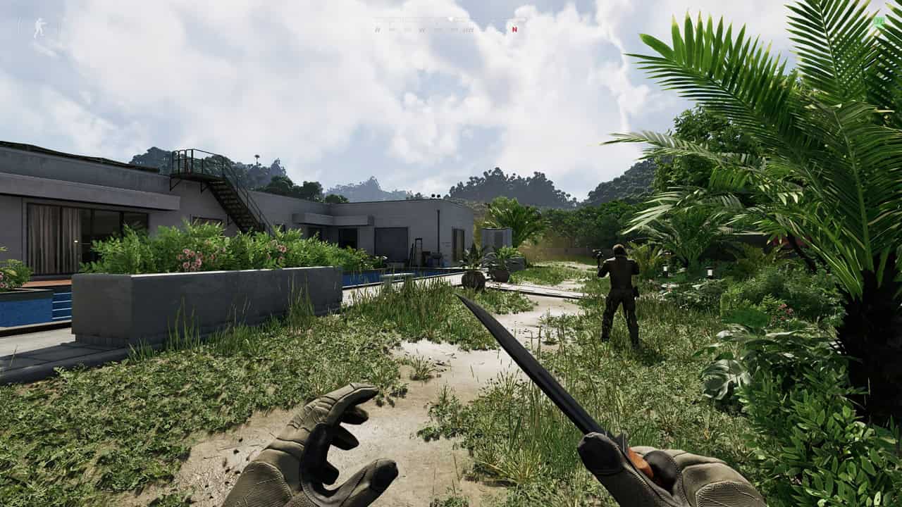 Gray Zone Warfare best settings: A player stands in the camp, demonstrating the Medium settings preset. Image captured by VideoGamer.