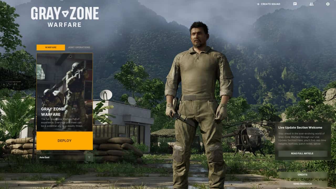 Gray Zone Warfare fix stuttering and lag: The main menu in the game. Image captured by VideoGamer.
