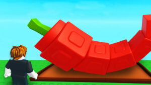 Image of a player in front of a giant pepper grown from a seed in Grow a Garden on Roblox.