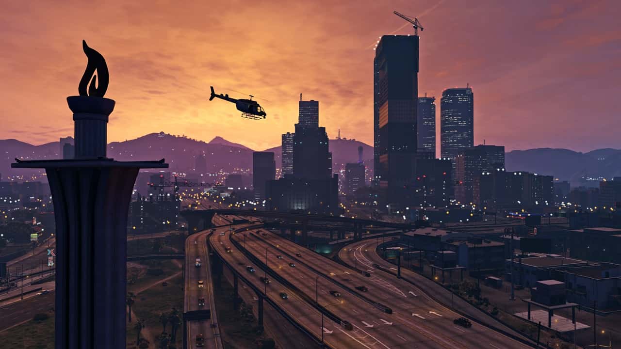 An image of a sunset in GTA 5. Image from Rockstar Games.