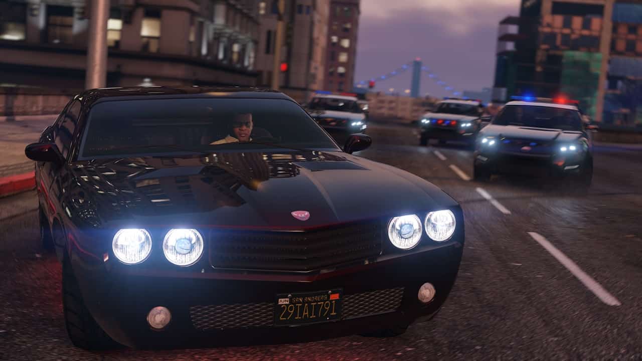 GTA 5 cheats - A player escapes the cops in a car in the game. Image from Rockstar Games.