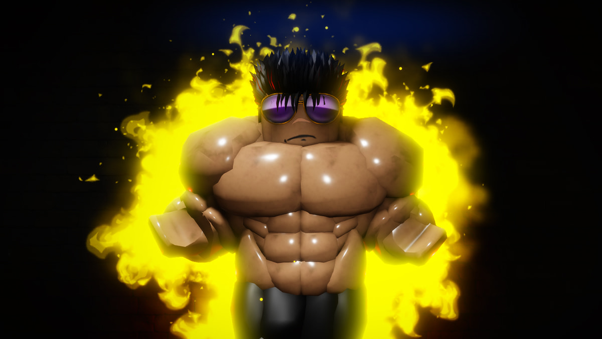 Image of the player activating their aura in Gym League on Roblox.