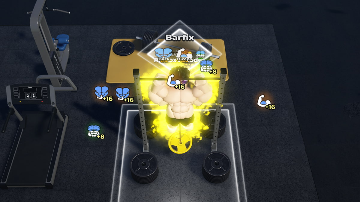 Image of the player doing bar pull-ups in Gym League game on Roblox.