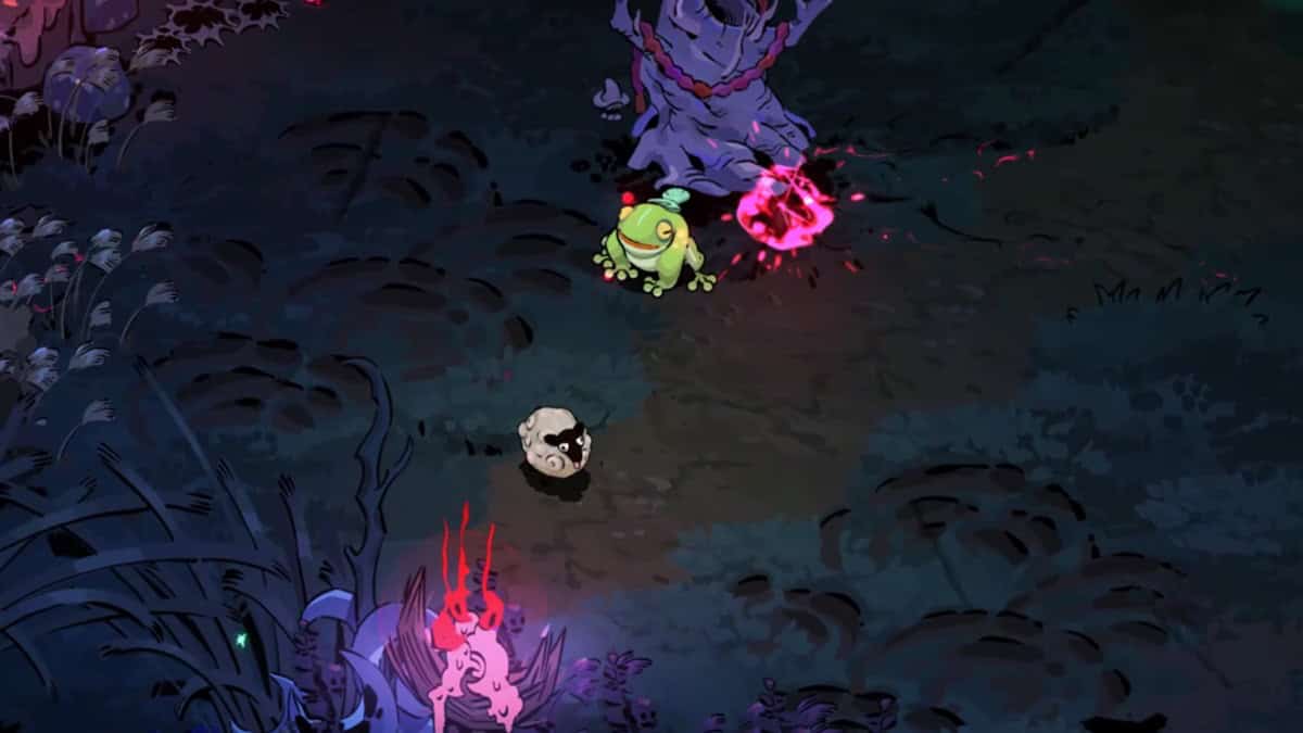 Hades 2 animal familiars: A player turned into a sheep behind Frinos the frog. Image captured by VideoGamer.
