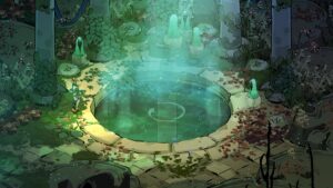 Hades 2 bath salts: A player stands next to the hot springs area in the game. Image captured by VideoGamer.