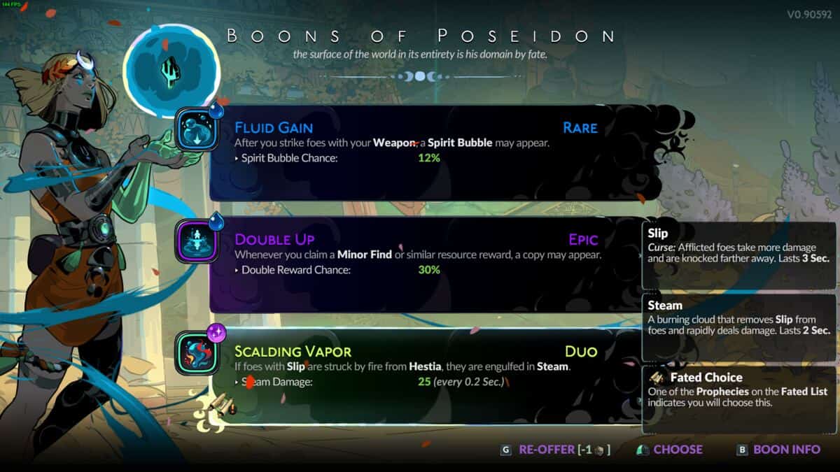 Hades 2 best build: in-game Poseidon Boon selection menu.