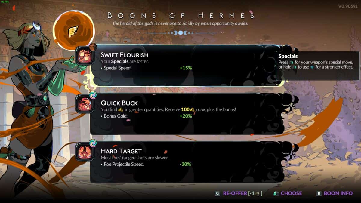 Hades 2 best build: in-game Hermes Boon selection menu.
