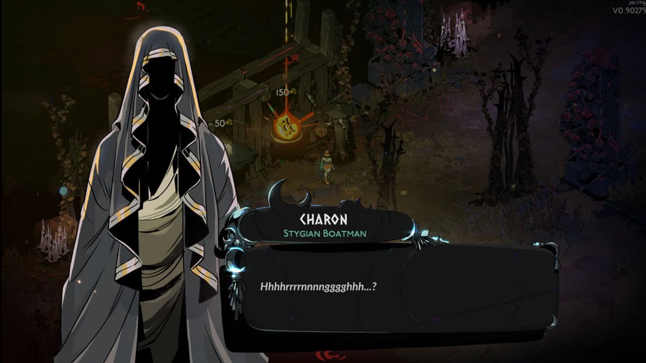 Hades 2 characters: A dialogue from Charon in the game. Image captured by VideoGamer.