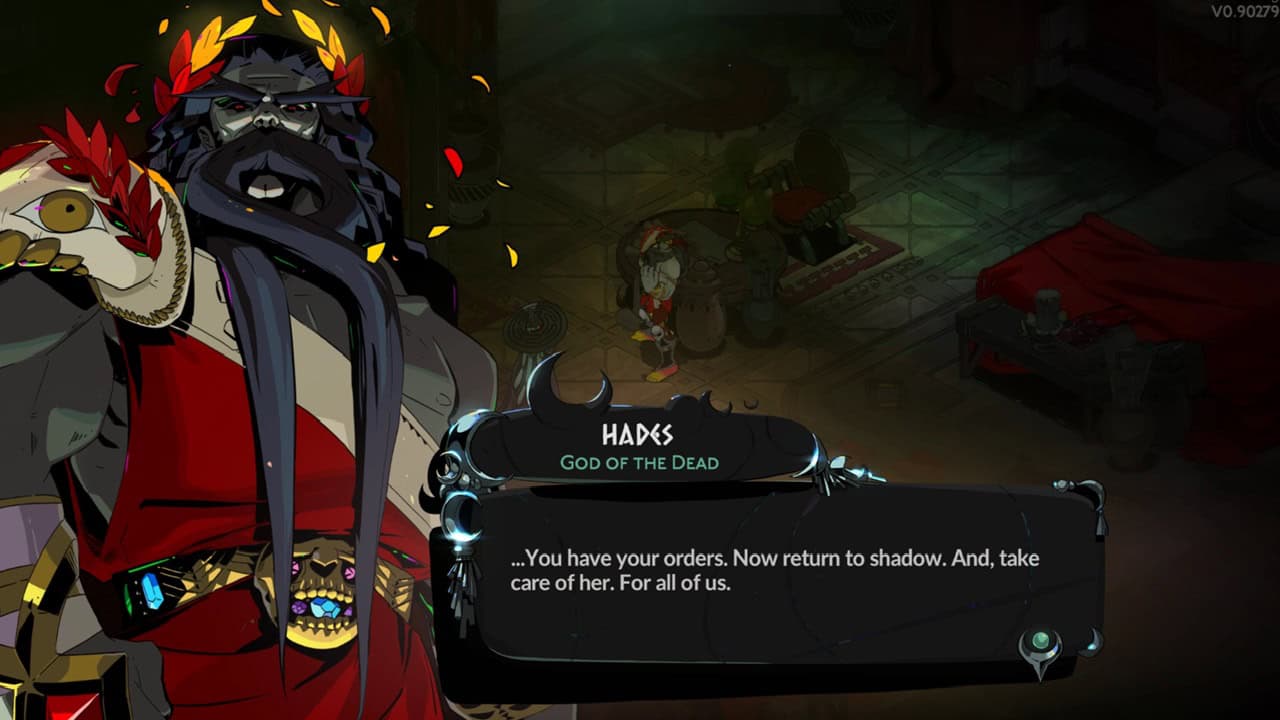 Hades 2 characters: A dialogue from Hades in the game. Image captured by VideoGamer.