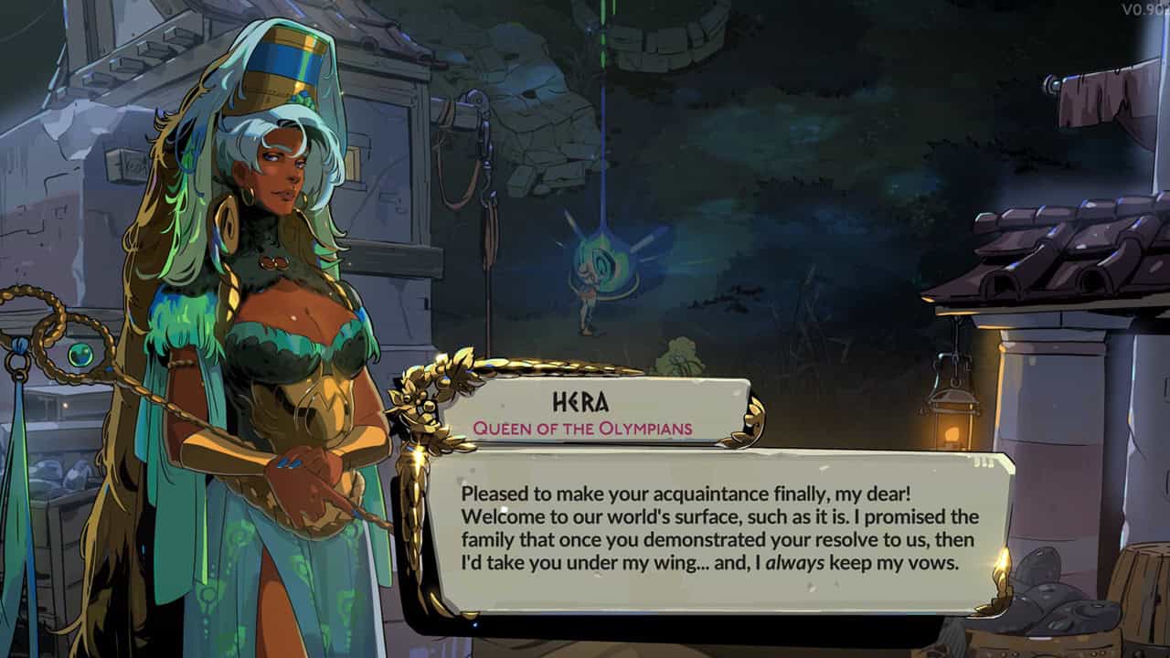 Hades 2 characters: A dialogue from Hera in the game. Image captured by VideoGamer.
