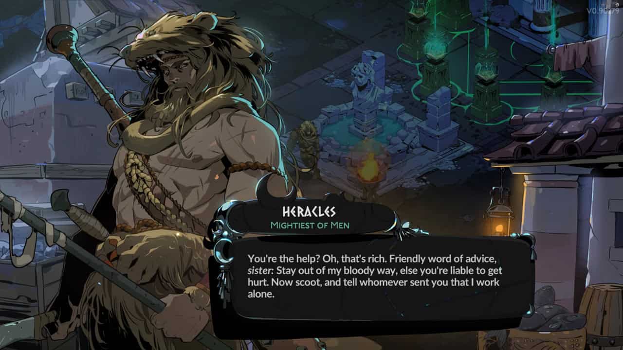 Hades 2 characters: A dialogue from Heracles in the game. Image captured by VideoGamer.