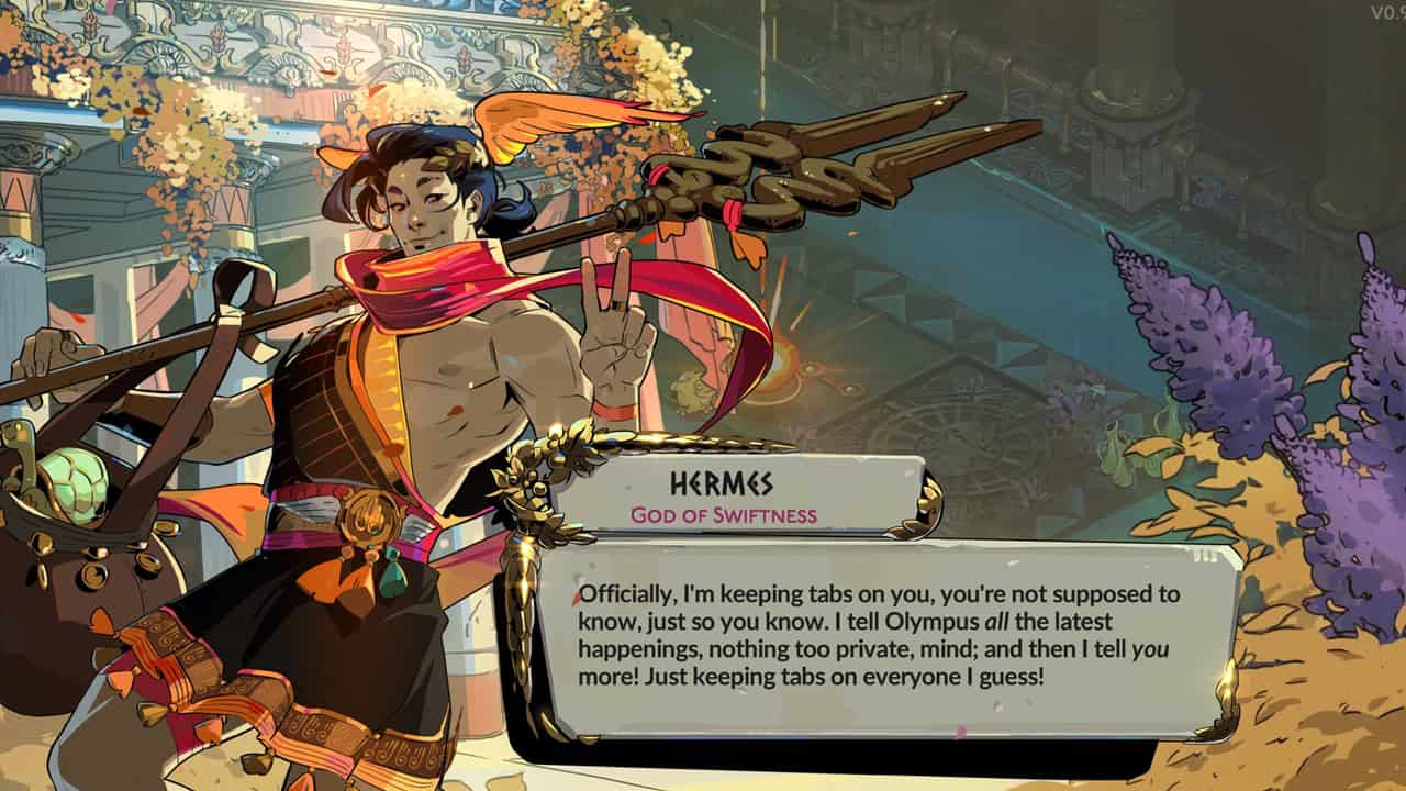 Hades 2 characters: A dialogue from Hermes in the game. Image captured by VideoGamer.