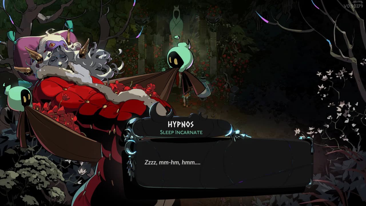 Hades 2 character: A dialogue from Hypnos in the game. Image captured by VideoGamer.