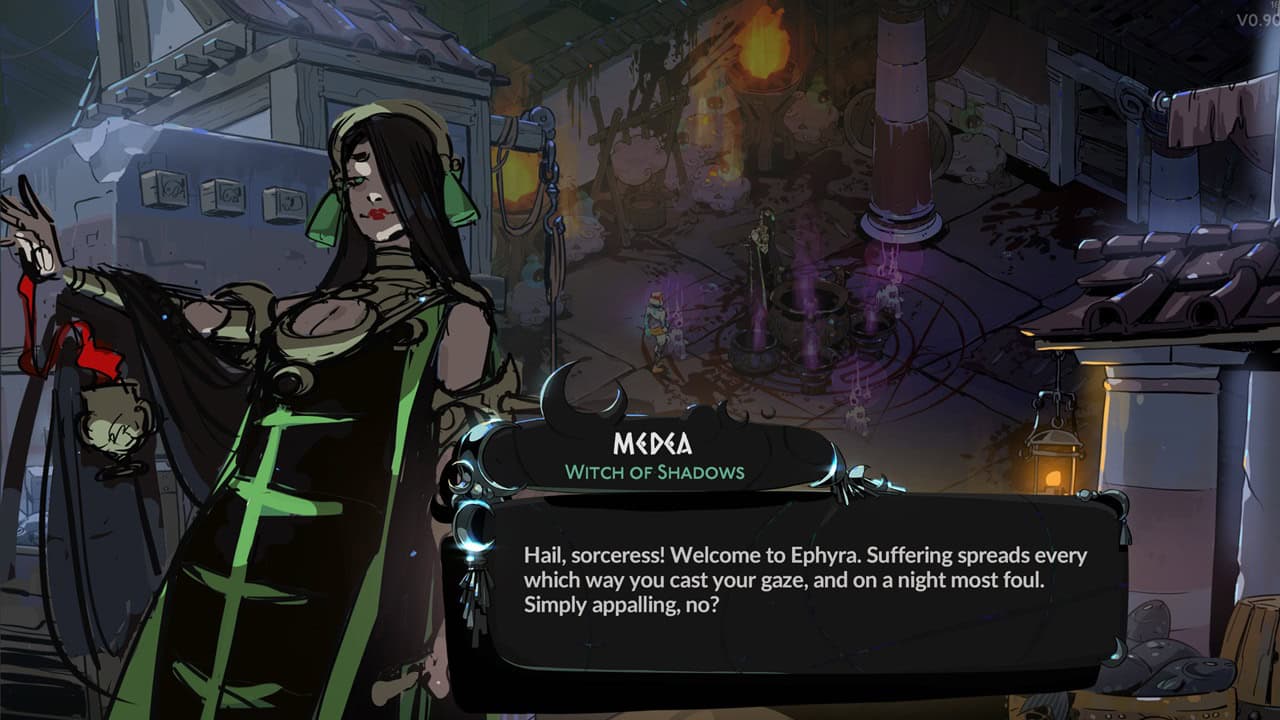 Hades 2 characters: A dialogue from Medea in the game. Image captured by VideoGamer.