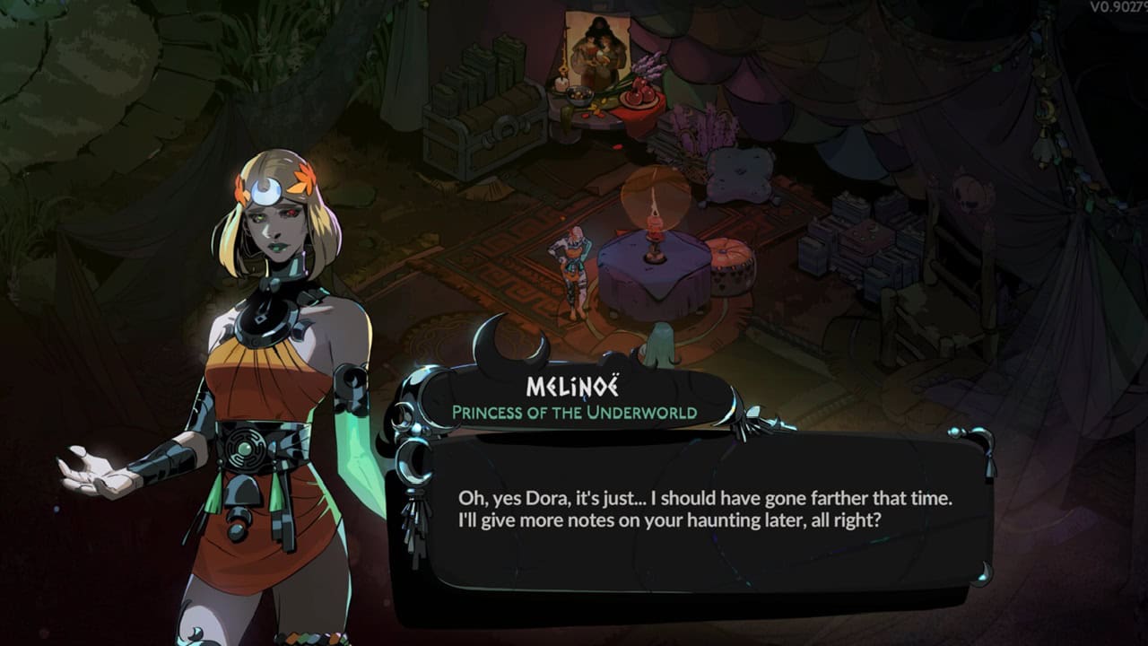 Hades 2 characters: A dialogue from Melinoe in the game. Image captured by VideoGamer.