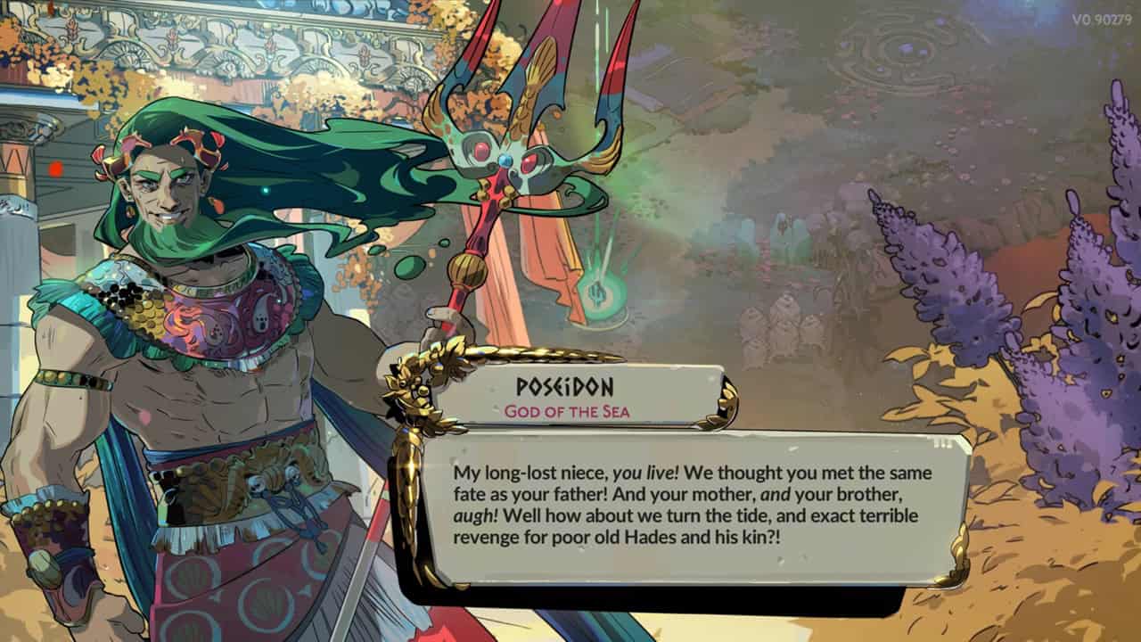 Hades 2 characters: A dialogue from Poseidon in the game. Image captured by VideoGamer.