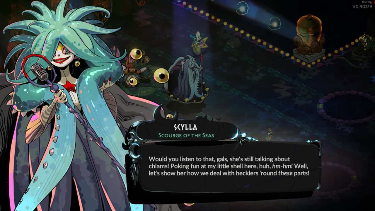 Hades 2 characters: A dialogue from Scylla in the game. Image captured by VideoGamer.