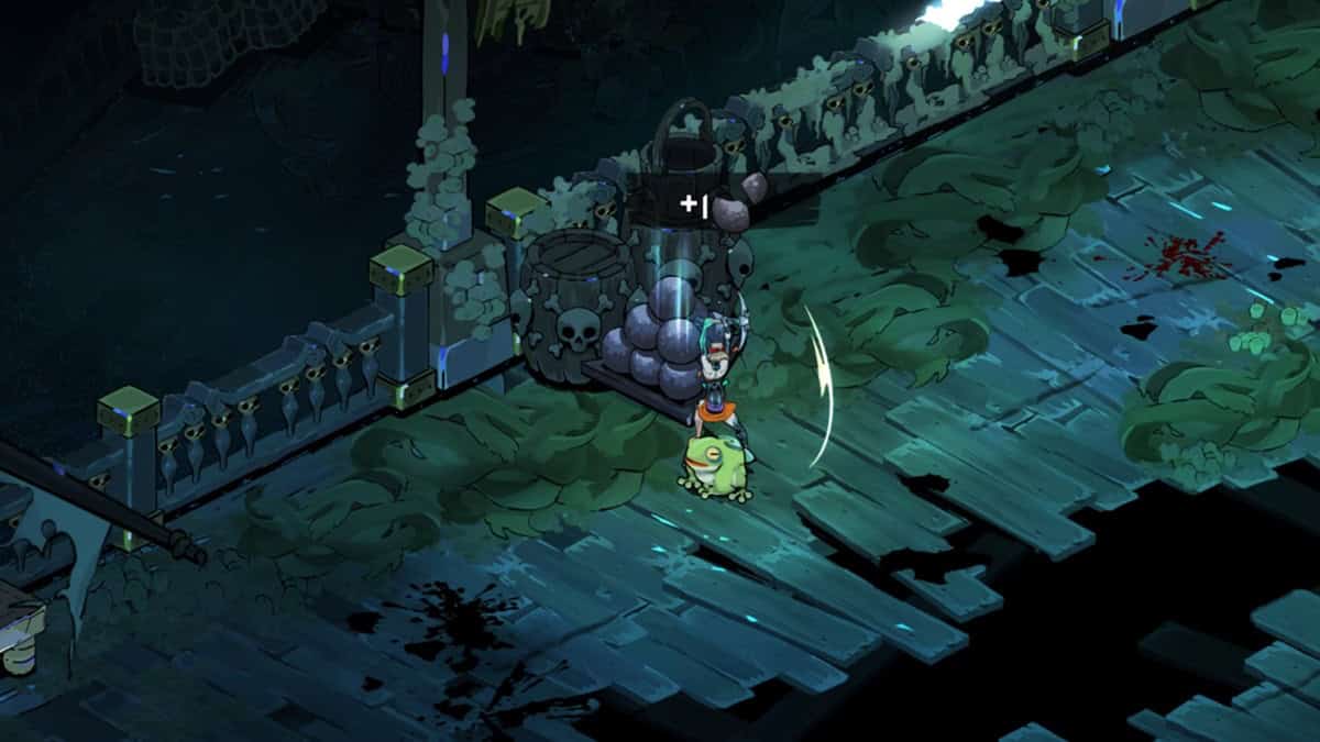 Hades 2 iron: A player mines Iron from cannonballs in the game. Image captured by VideoGamer.