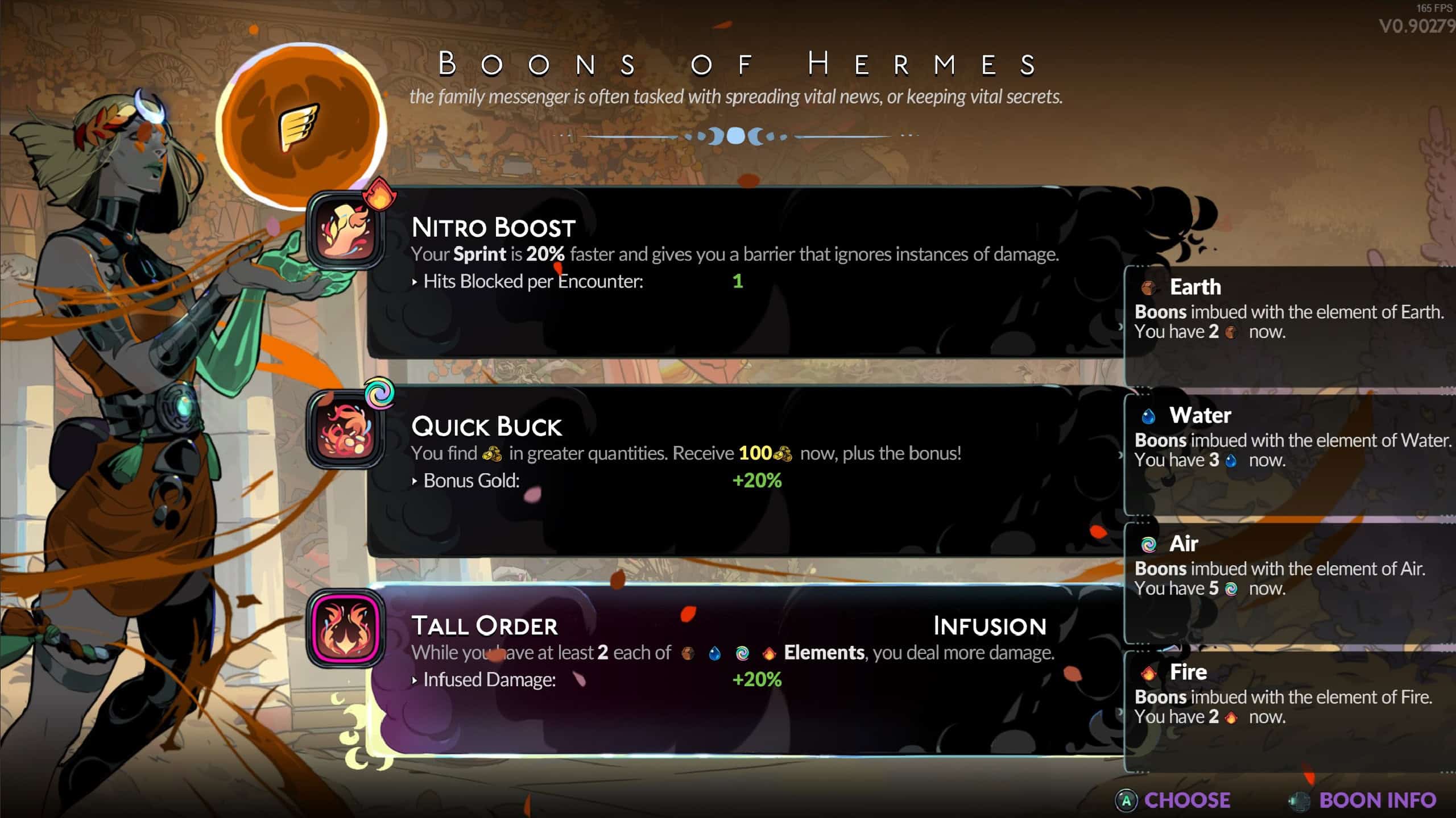 Hades 2 review: A player checks out the boons offered by Hermes in the game. Image captured by VideoGamer.