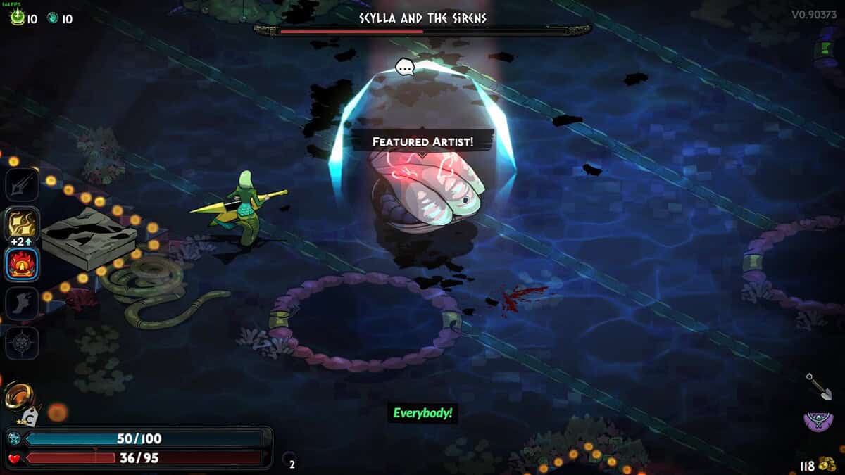 Hades 2 Scylla boss guide: dark underwater scene with a large clam.