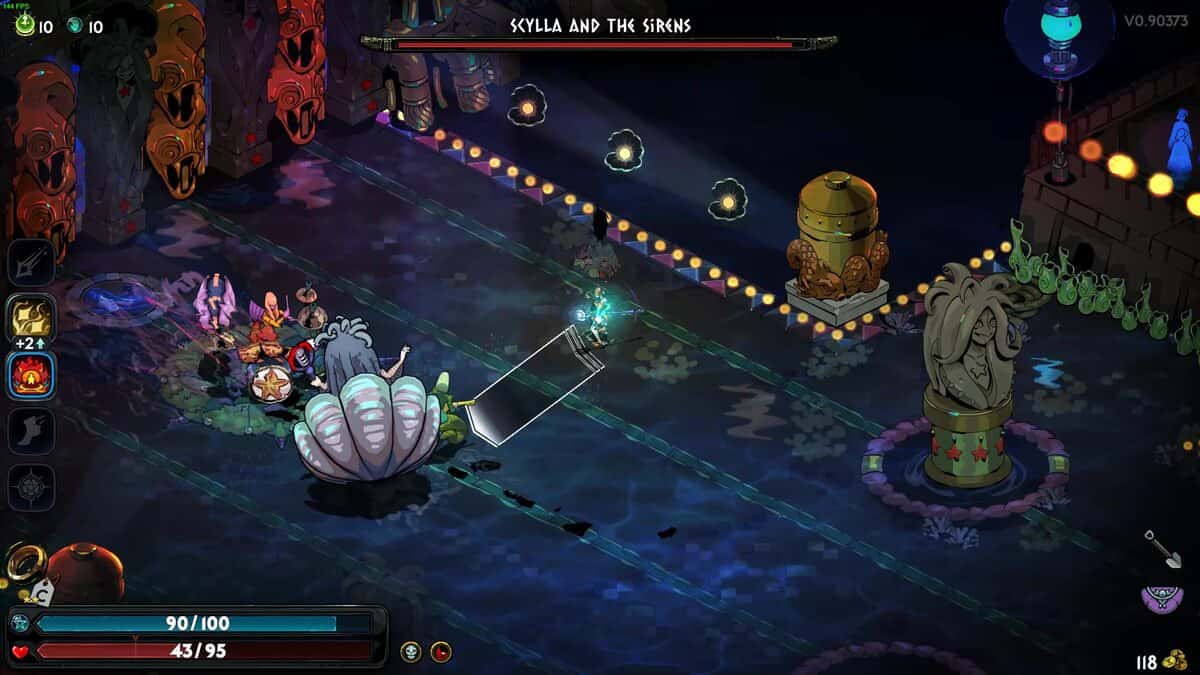 Hades 2 Scylla boss guide: character attacking a multi-headed sea creature named 