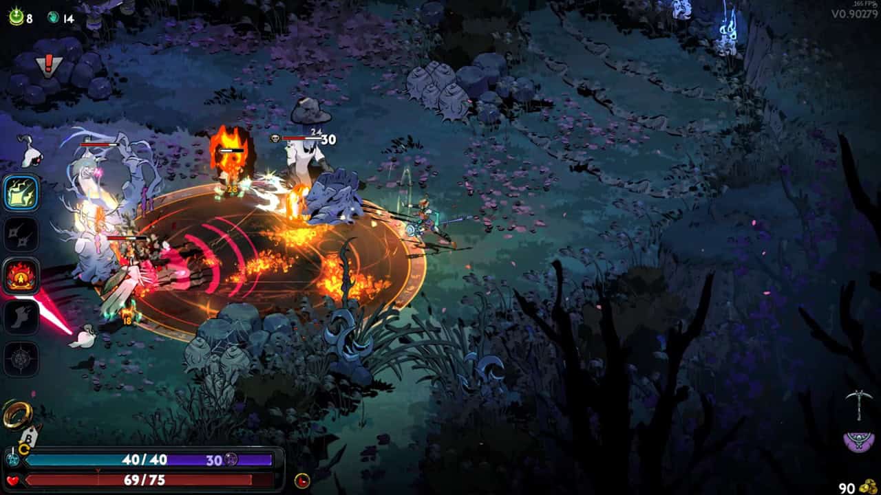 Hades 2 tips and tricks: A player uses the Cast attack to pin enemies in place. Image captured by VideoGamer.
