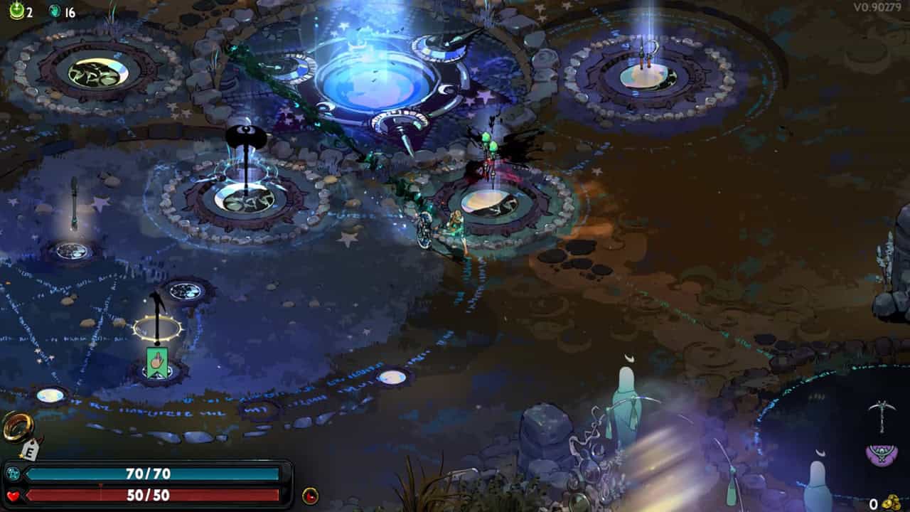Hades 2 tips and tricks: A player runs past a weapon imbued with the Grave Thirst attribute. Image captured by VideoGamer.