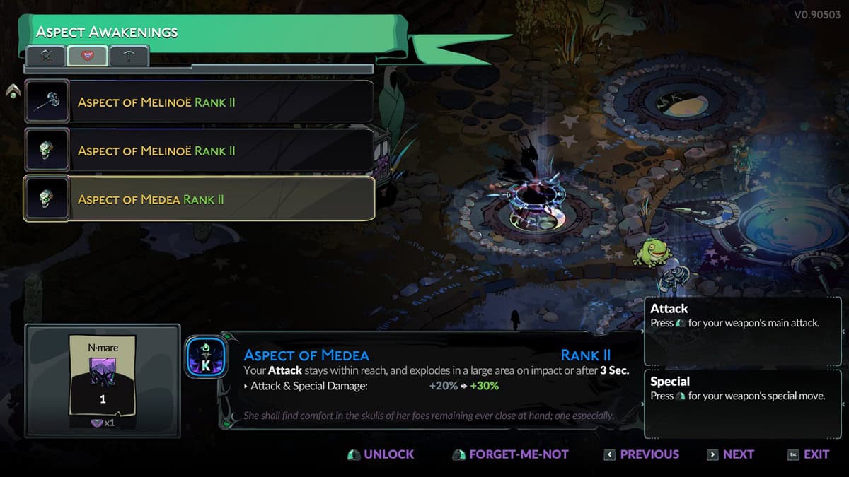 Hades 2 weapon aspects: A player checks out Argent Skull aspects. Image captured by VideoGamer.
