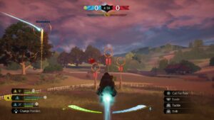 Harry Potter Quidditch Champions multiplayer: A Quidditch match on a rural field.