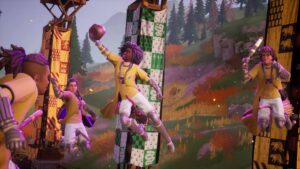 Harry Potter Quidditch Champions trophy guide: A Huffelpuff quidditch team celebrating winning a match.