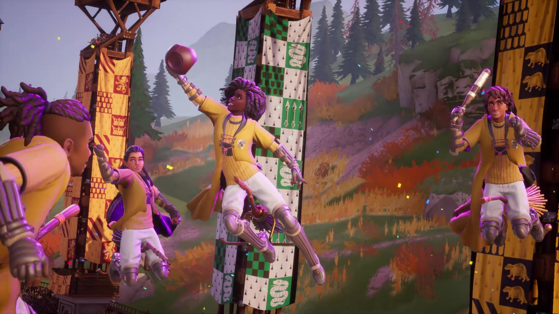 Harry Potter Quidditch Champions trophy guide: A Huffelpuff quidditch team celebrating winning a match.