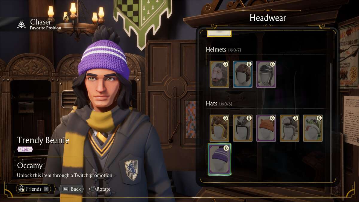 Harry Potter Quidditch Champions Twitch Drops: A player in robes and a scarf wearing a purple beanie.