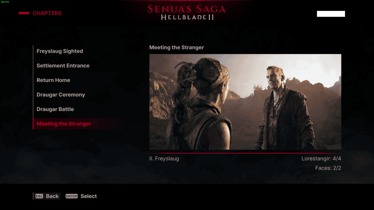Hellblade 2 tips and tricks: in-game menu detailing chapters.