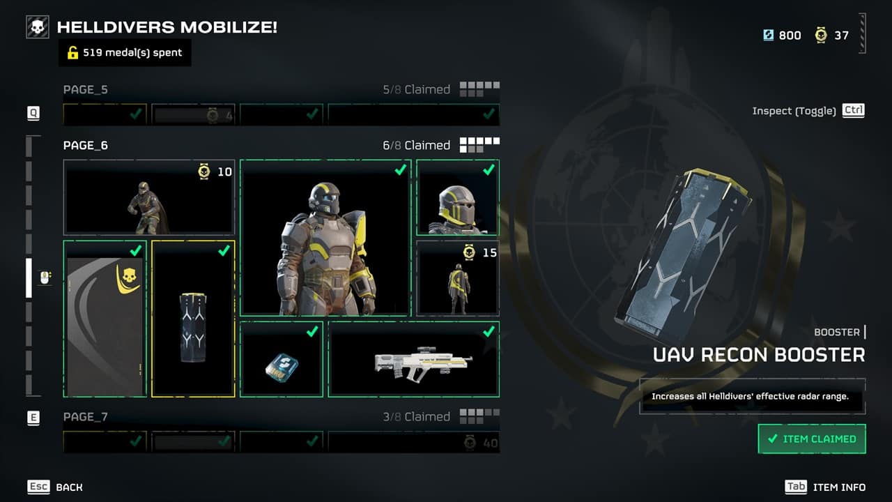 Helldivers 2 best boosters: The UAV Recon booster in the game. Image captured by VideoGamer.