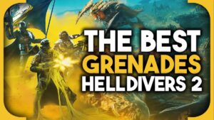 Feature image for Helldivers 2 best grenades tier list, showing Helldivers facing Terminids.