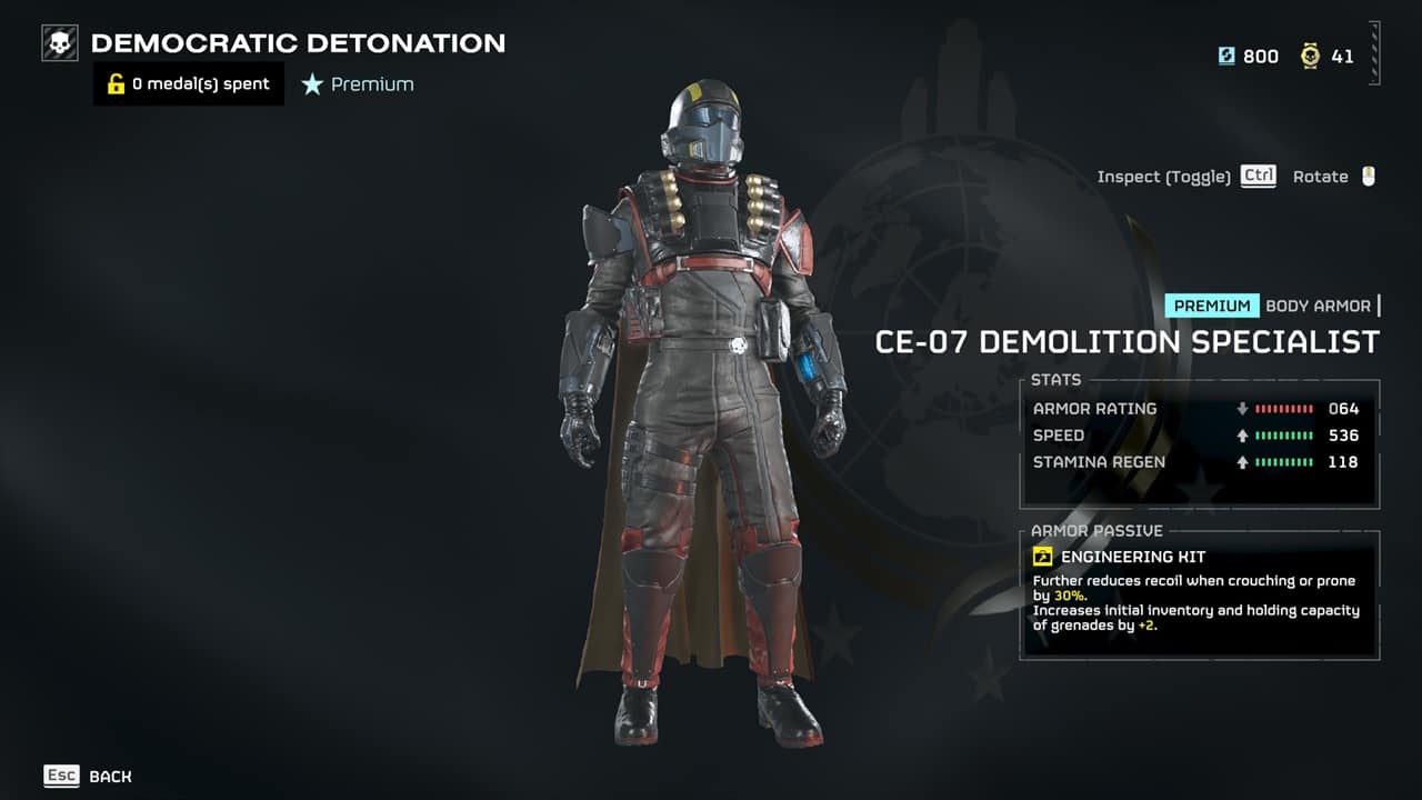Helldivers 2 best items in Democratic Detonation: The CE-07 Demolition Specialist in the acquisitions menu. Image captured by VideoGamer.