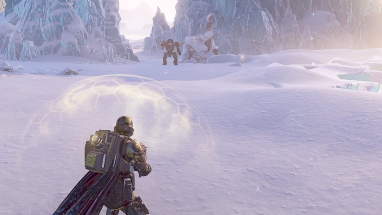 Helldivers 2 best stratagems: A player uses the Shield Generator Pack to evade Devastator laser fire. Image captured by VideoGamer.