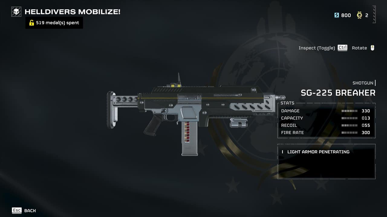 Helldivers 2 next patch: The Breaker in the game's armory. Image captured by VideoGamer.